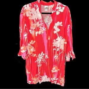 Natori Red and Pink Floral Pajama Top
